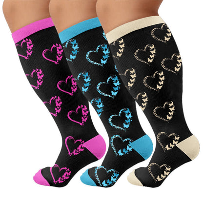 Chaussettes de compression grandes tailles à blocs de couleur et cœur - Multicolore (3 paires) - 4XL - image 4