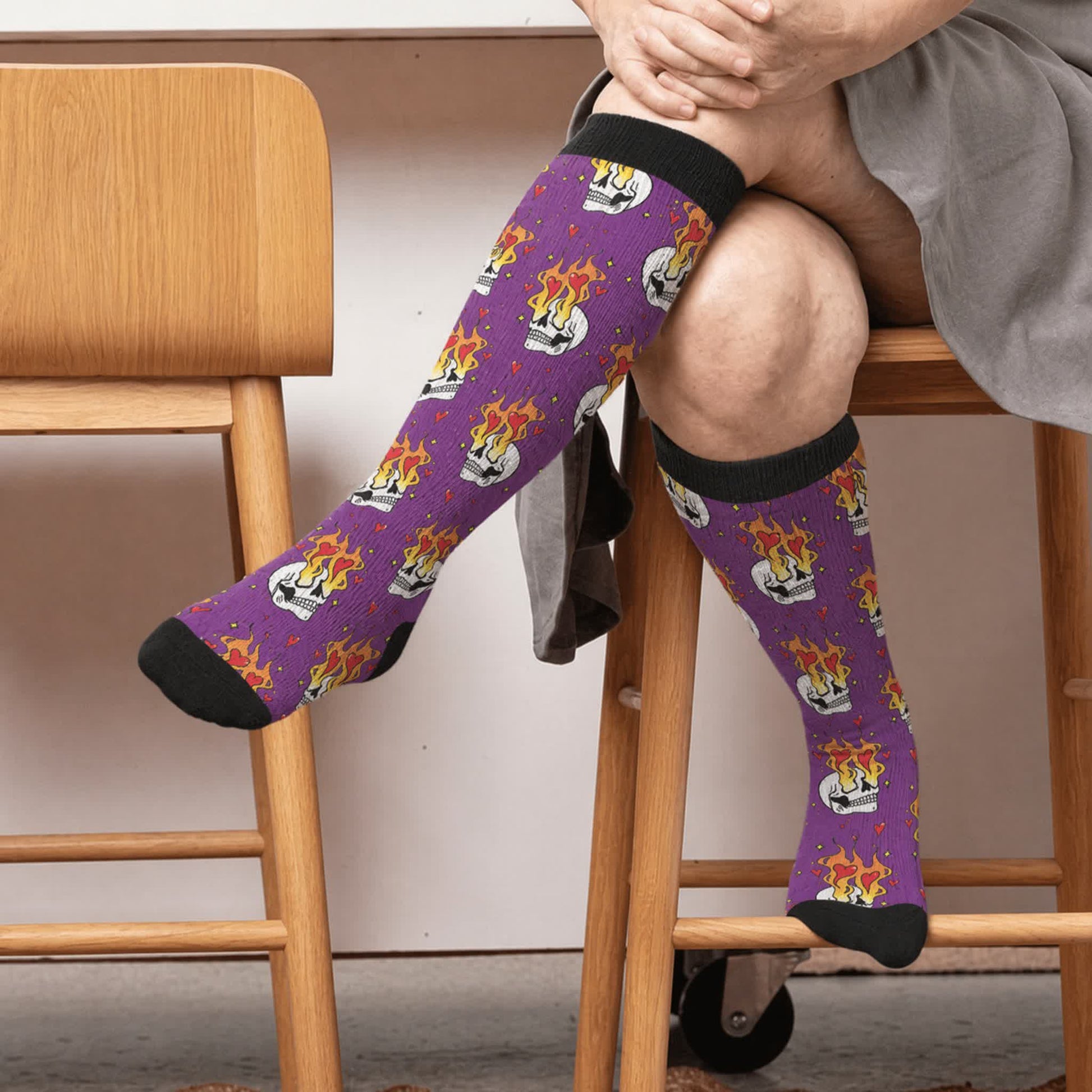 Chaussettes de compression grande taille Devil Skull Heart - Violet (1 paire) - 4XL - image 2