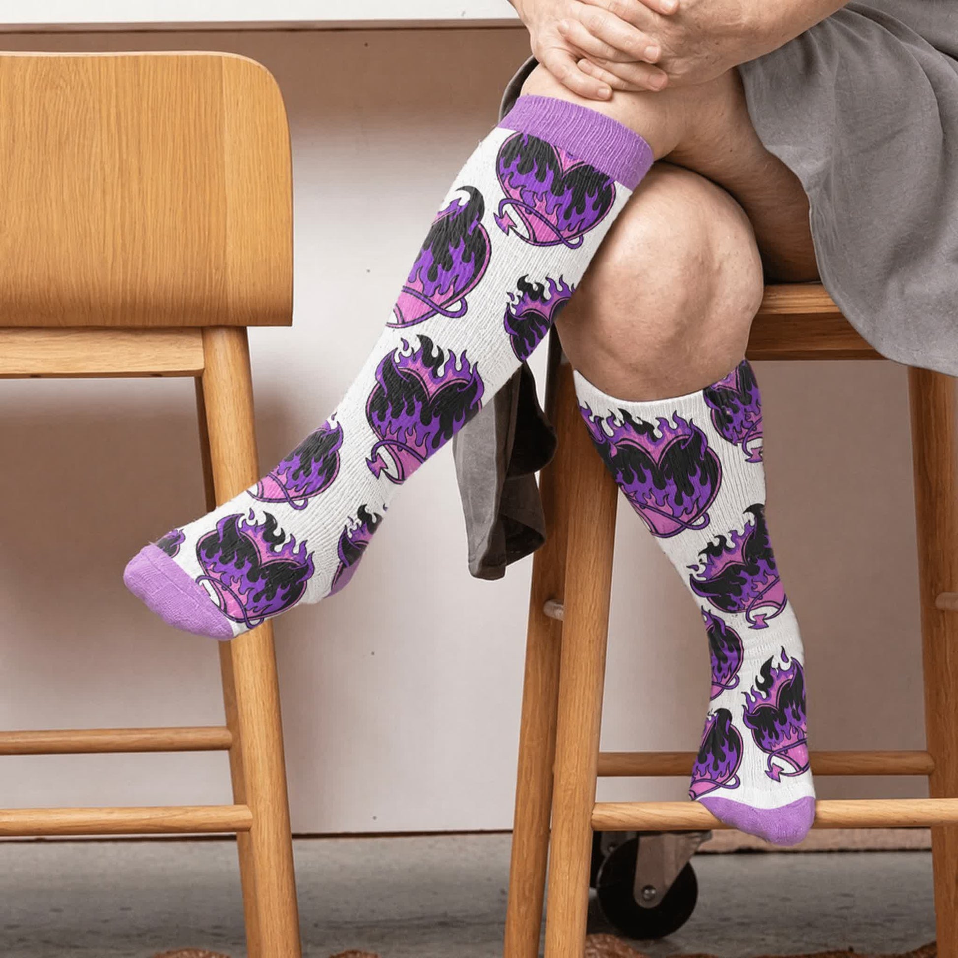 Chaussettes de compression grande taille Devil Skull Heart - Blanc (1 paire) - 4XL - image 1