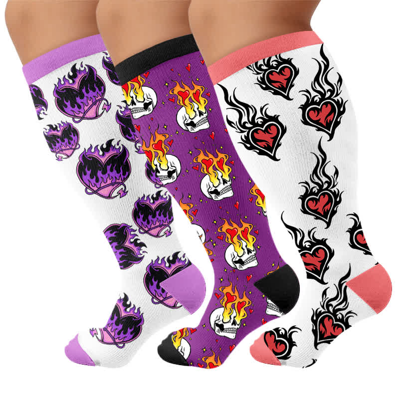 Chaussettes de compression grande taille Devil Skull Heart - Multicolore (3 paires) - 4XL - image 4
