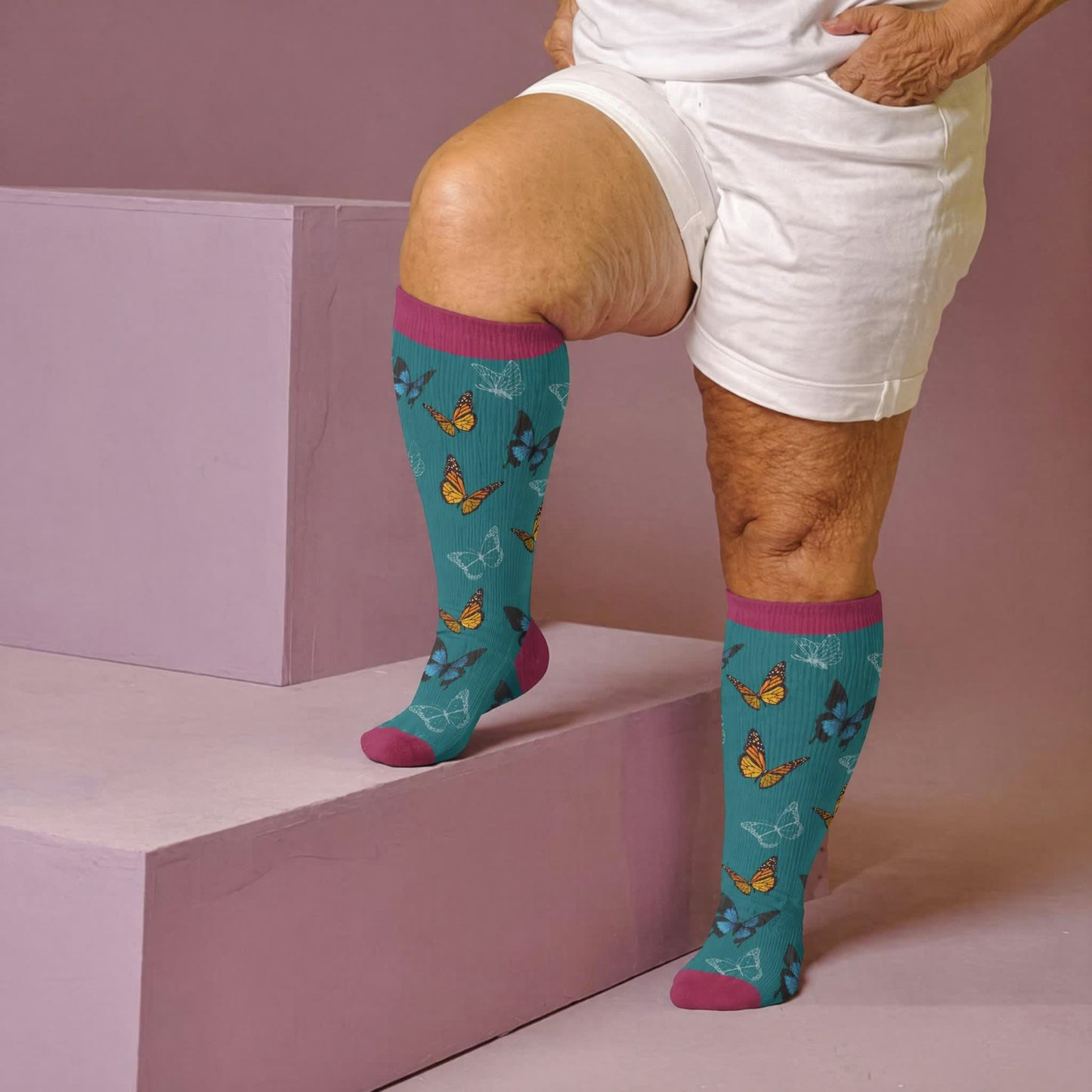 Chaussettes de compression papillon intégrales grandes tailles - Bleu (1 paire) - 4XL - image 3