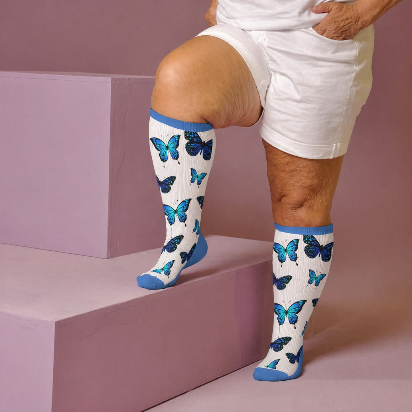 Chaussettes de compression papillon intégrales grandes tailles - Blanc (1 paire) - 4XL - image 1