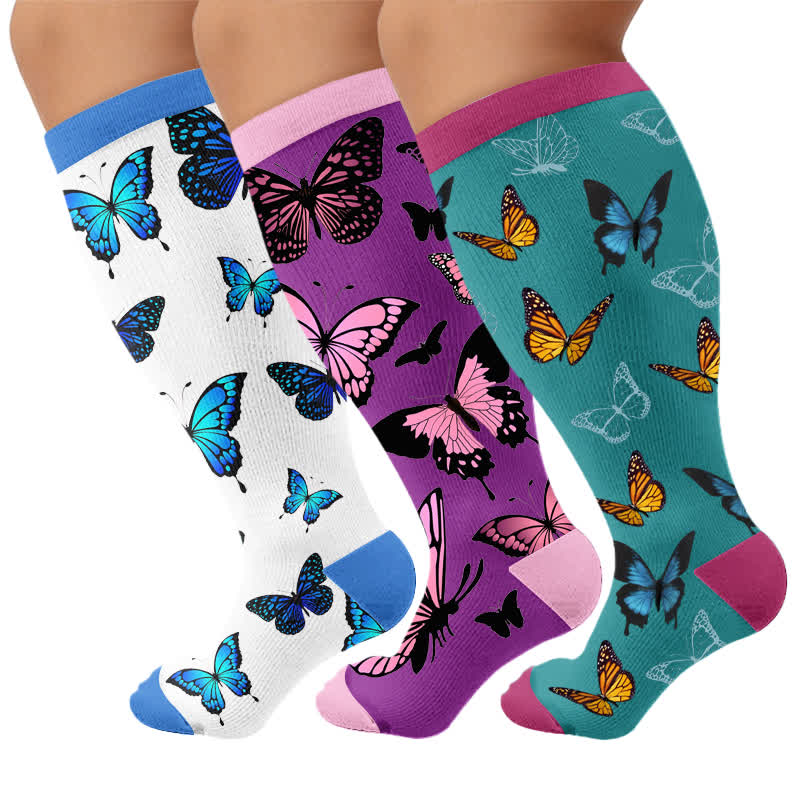 Chaussettes de compression papillon intégrales grandes tailles - Multicolore (3 paires) - 4XL - image 4