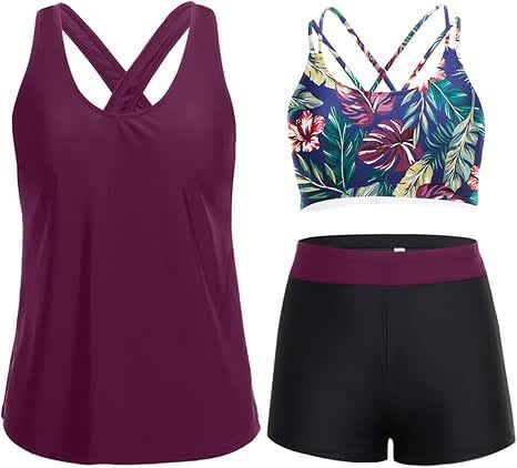 Maillots de bain trois pièces tankini sport - Violet - XXL - image 9