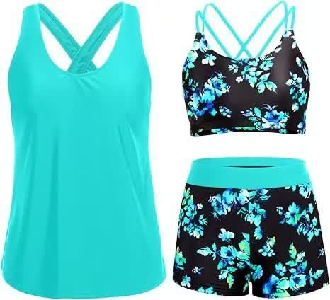 Maillots de bain trois pièces tankini sport - Menthe - XXL - image 12