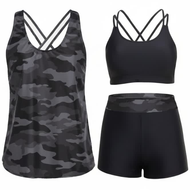 Maillots de bain trois pièces tankini sport - Gris - XXL - image 13