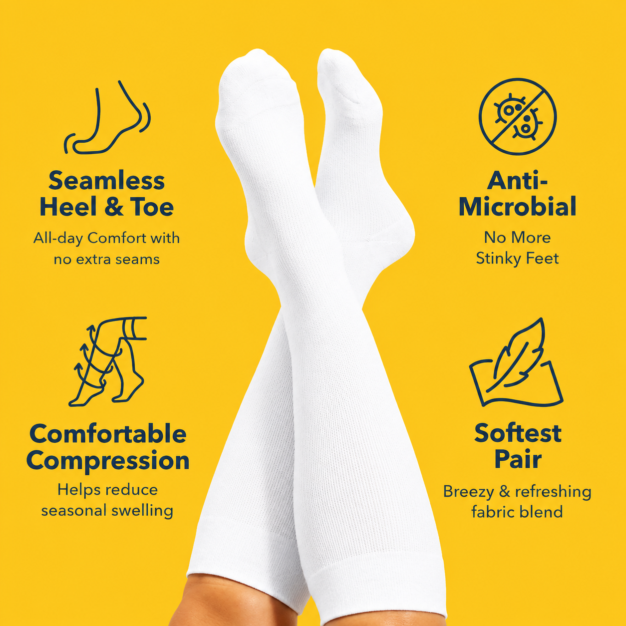 Chaussettes de compression blanches en bambou grande taille - image 1