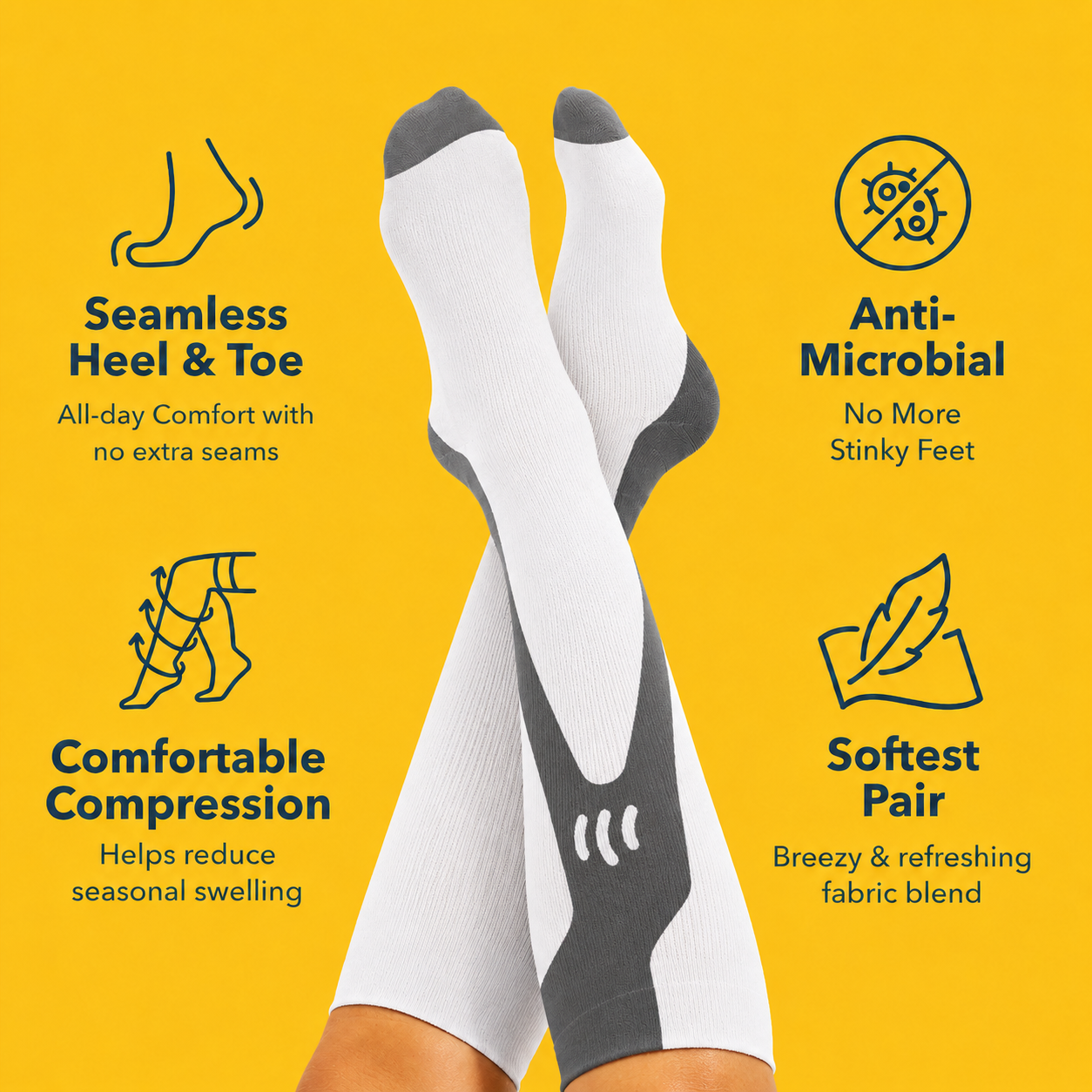 Chaussettes de compression blanches en bambou pour le sport, grandes tailles - image 1