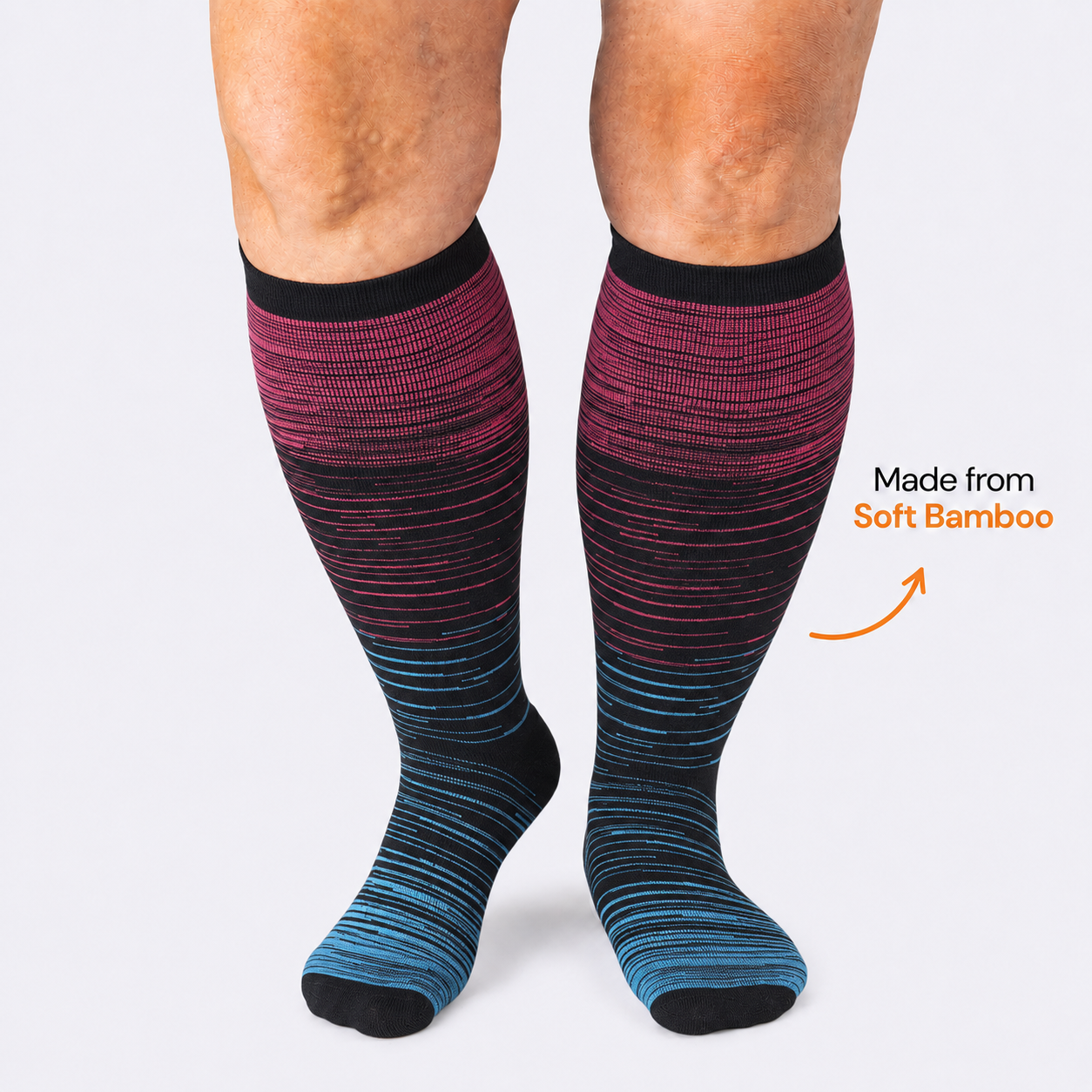 Chaussettes de compression en bambou à rayures Fuchsia grandes tailles - image 0