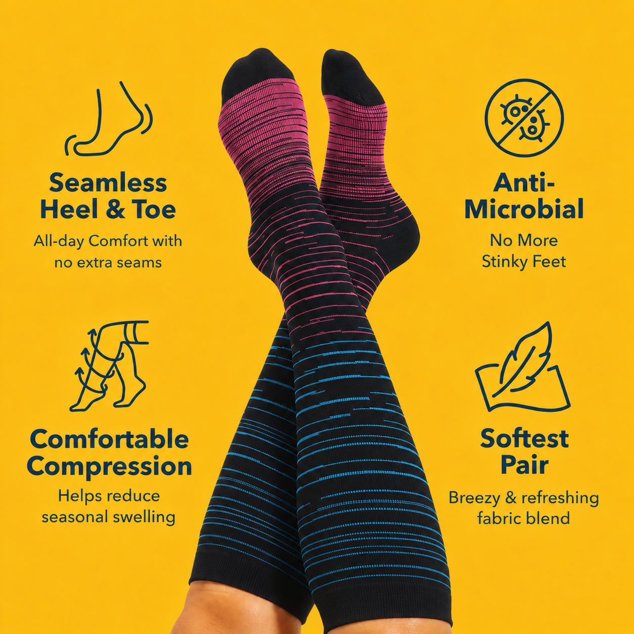 Chaussettes de compression en bambou à rayures Fuchsia grandes tailles - image 2