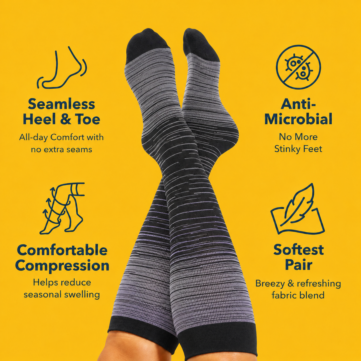 Chaussettes de compression en bambou à rayures violettes grandes tailles - image 1