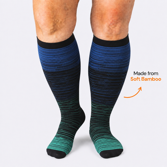 Chaussettes de compression en bambou à rayures bleues grandes tailles - image 0
