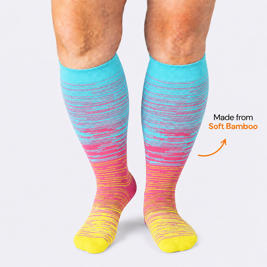 Chaussettes de compression en bambou à rayures roses grandes tailles - image 0