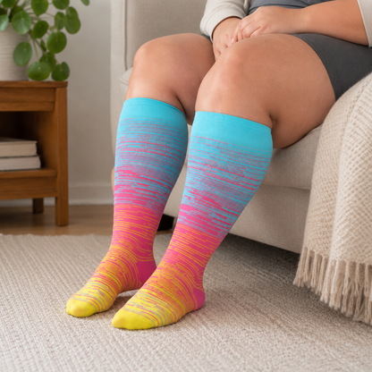 Chaussettes de compression en bambou à rayures roses grandes tailles - image 5