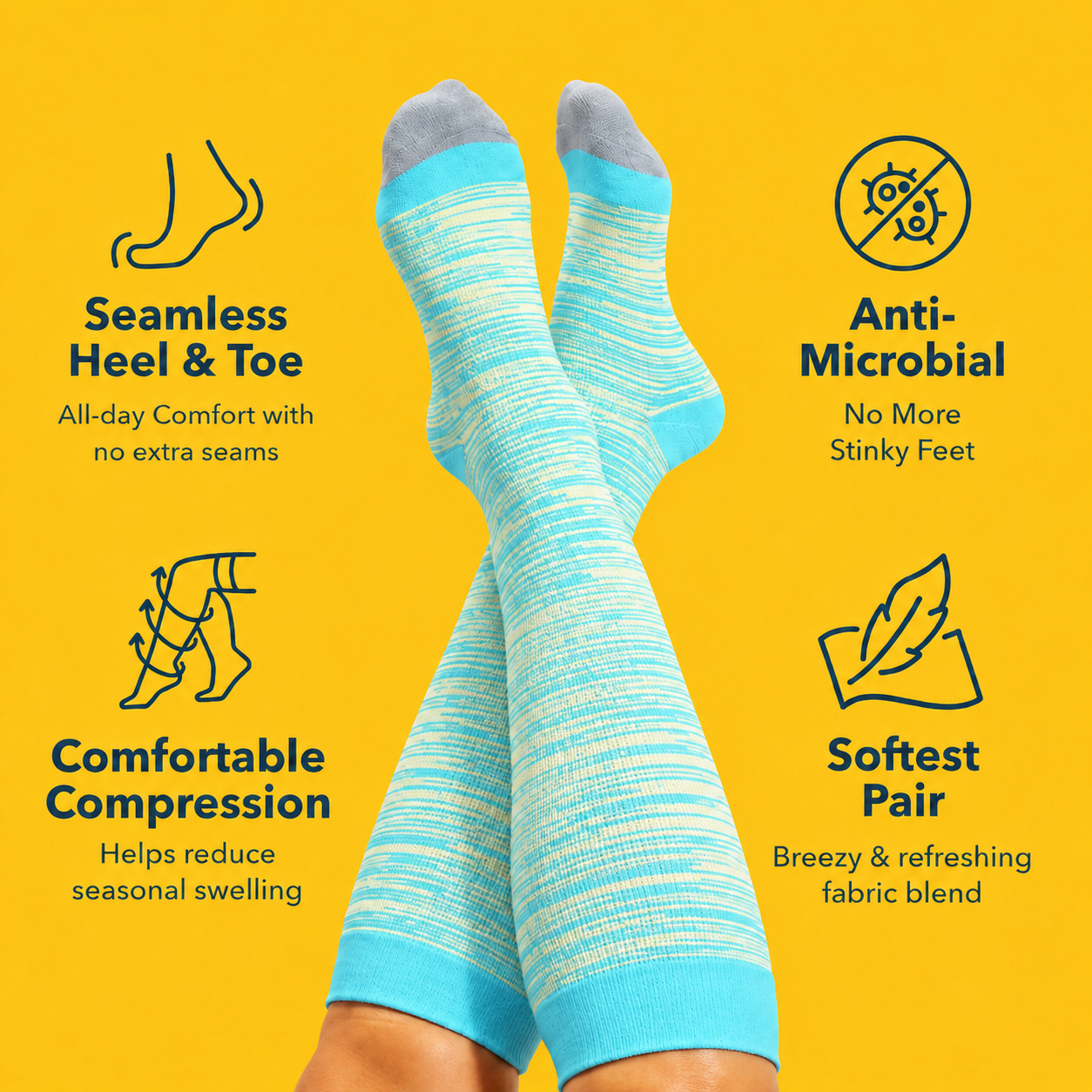 Chaussettes de compression en bambou à rayures grises grandes tailles - image 1