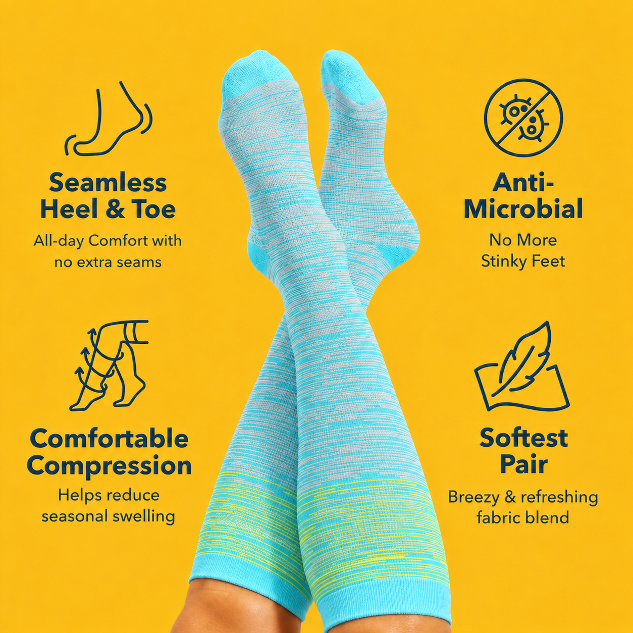 Chaussettes de compression en bambou à rayures jaunes grandes tailles - image 1