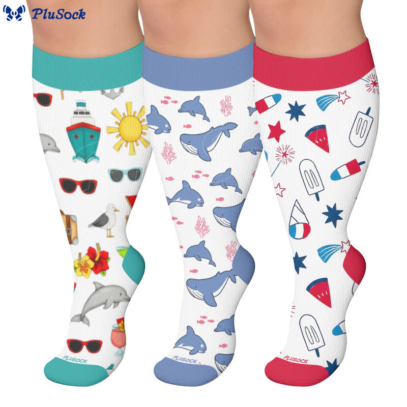 Chaussettes de compression grandes tailles à motifs amusants - image 0