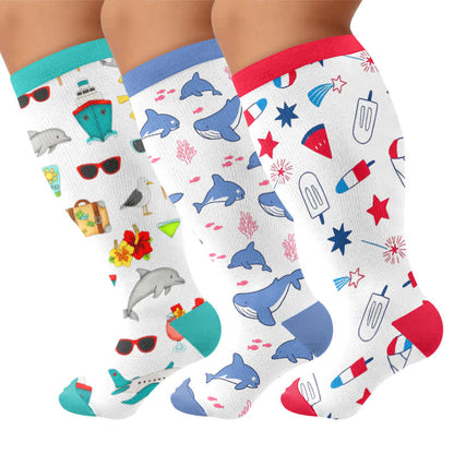 Chaussettes de compression grandes tailles à motifs amusants - Multicolore (3 paires) - 4XL - image 4