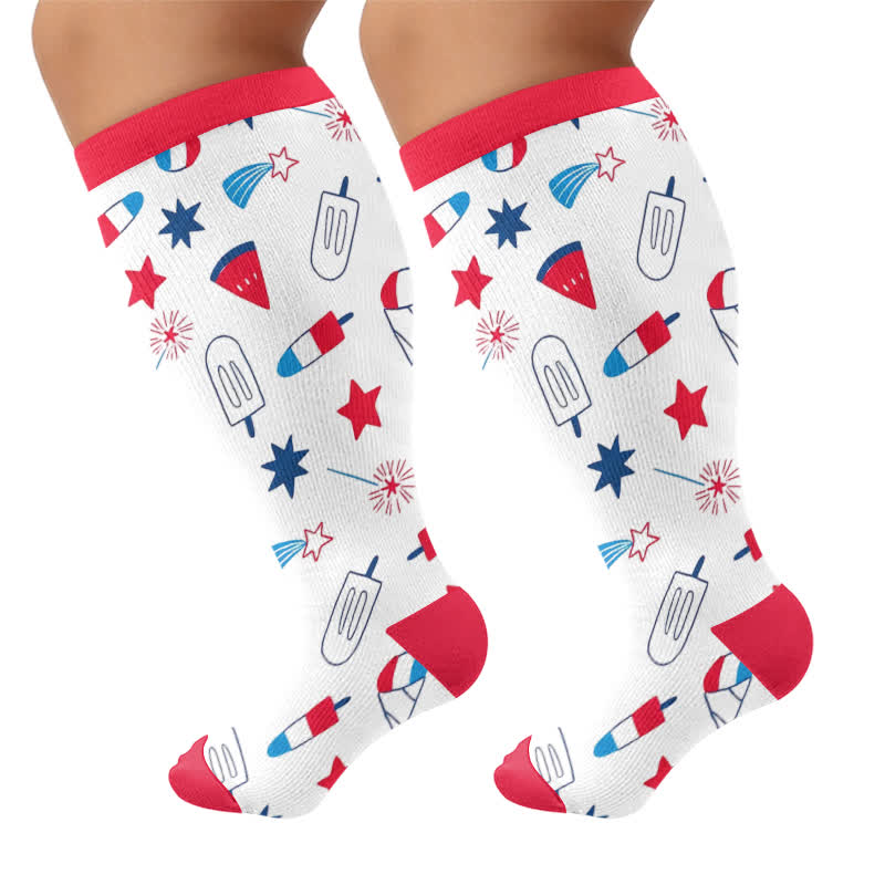 Chaussettes de compression grandes tailles à motifs amusants - Rouge (1 paire) - 4XL - image 10