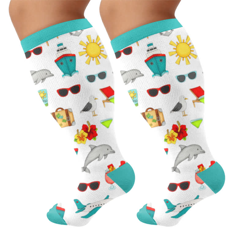 Chaussettes de compression grandes tailles à motifs amusants - Vert (1 paire) - 4XL - image 9