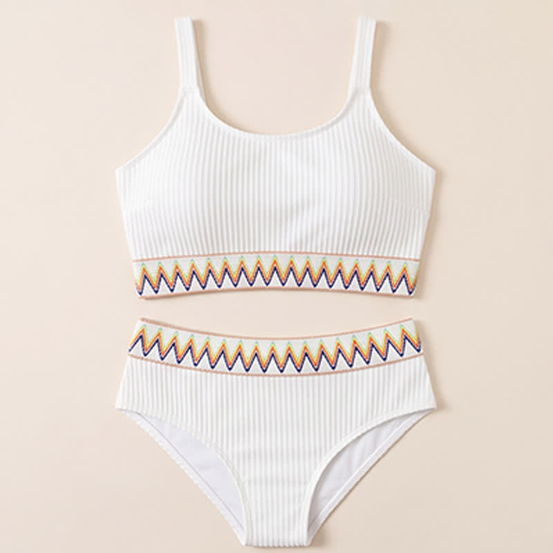 Maillots de bain à bordure géométrique côtelée - Blanc - 4XL - image 8