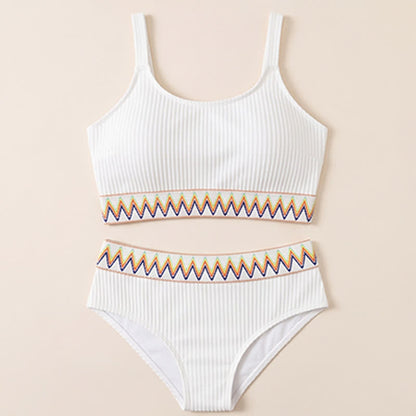 Maillots de bain à bordure géométrique côtelée - Blanc - 4XL - image 8