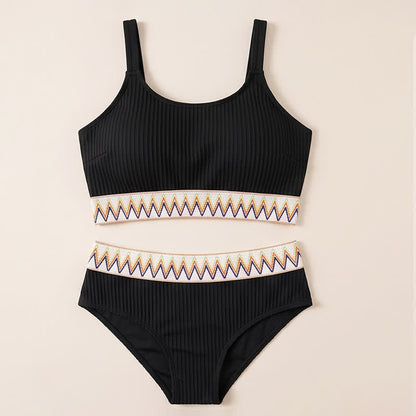 Maillots de bain à bordure géométrique côtelée - Noir - 4XL - image 6
