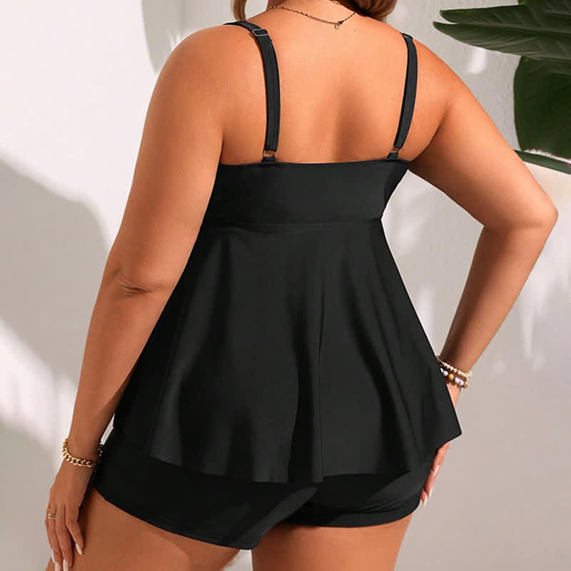 Robe de bain deux pièces noire à jupe froncée - image 1