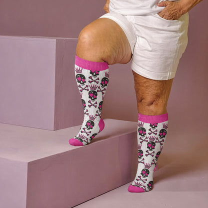 Chaussettes de compression grande taille à tête de mort - Rose (1 paire) - 4XL - image 3