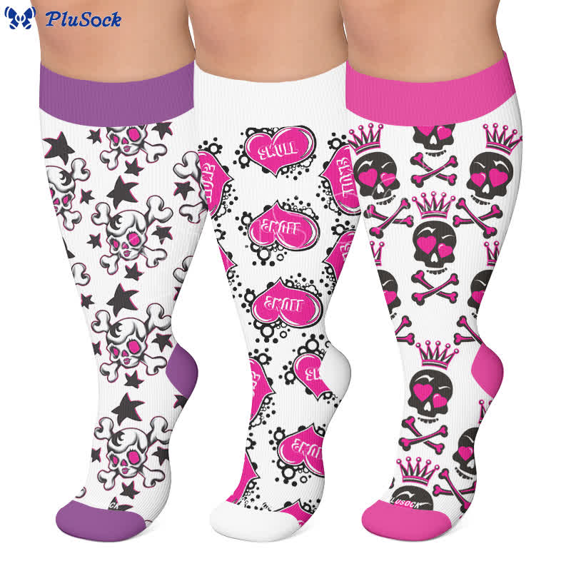 Chaussettes de compression grande taille à tête de mort - image 0