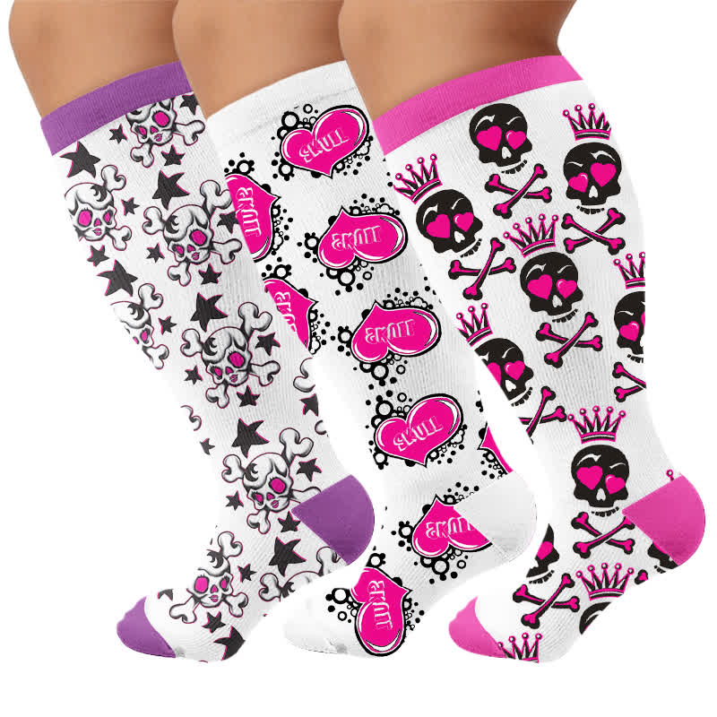 Chaussettes de compression grande taille à tête de mort - Multicolore (3 paires) - 4XL - image 4