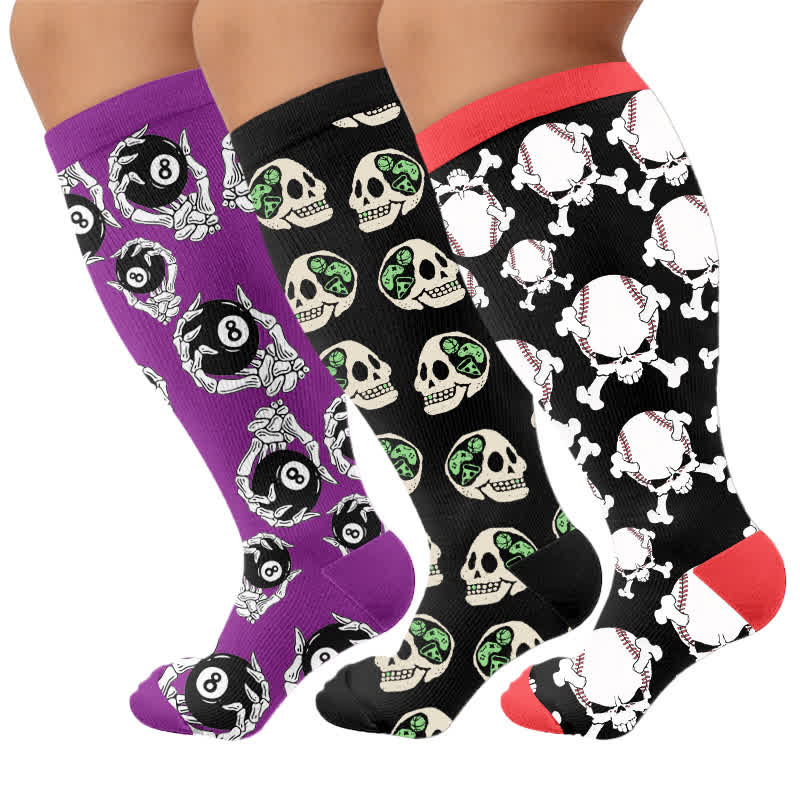 Chaussettes de compression à tête de mort 8-Ball grandes tailles - Multicolore (3 paires) - 4XL - image 4