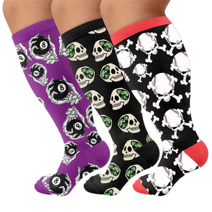 Chaussettes de compression à tête de mort 8-Ball grandes tailles - Multicolore (3 paires) - 4XL - image 4