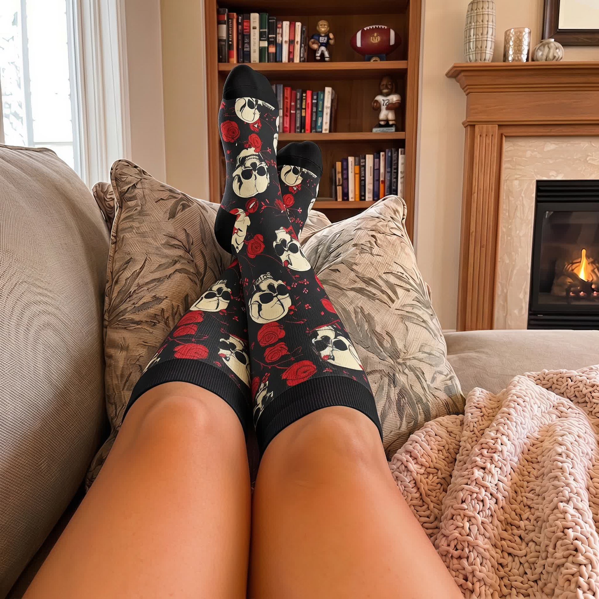Chaussettes de compression gothiques grande taille tête de mort et Fuchsia - image 1
