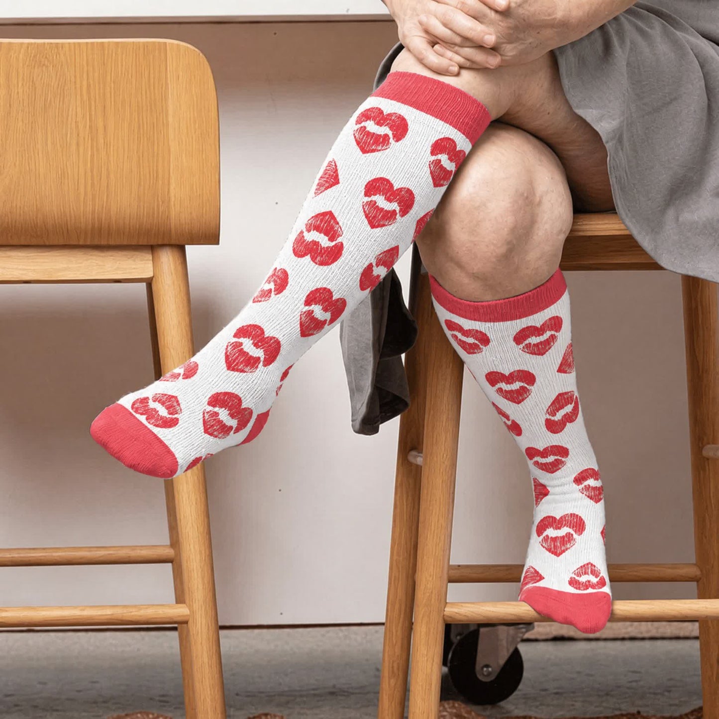 Chaussettes de compression sexy en forme de cœur, grandes tailles - Rouge (1 paire) - 4XL - image 1