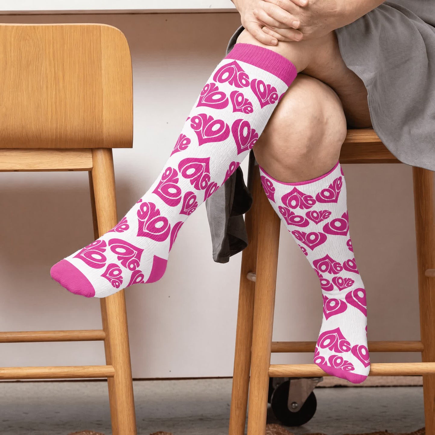 Chaussettes de compression sexy en forme de cœur, grandes tailles - Rose (1 paire) - 4XL - image 3