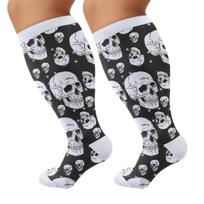 Chaussettes de compression gothiques grande taille tête de mort et Fuchsia - Blanc (1 paire) - 4XL - image 9