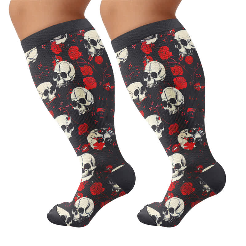 Chaussettes de compression gothiques grande taille tête de mort et Fuchsia - Noir (1 paire) - 4XL - image 10