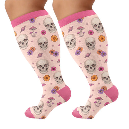 Chaussettes de compression gothiques grande taille tête de mort et Fuchsia - Rose (1 paire) - 4XL - image 8