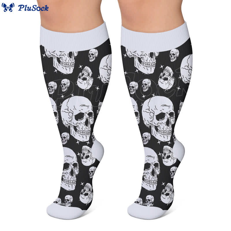 Chaussettes de compression gothiques grande taille tête de mort et Fuchsia - image 5