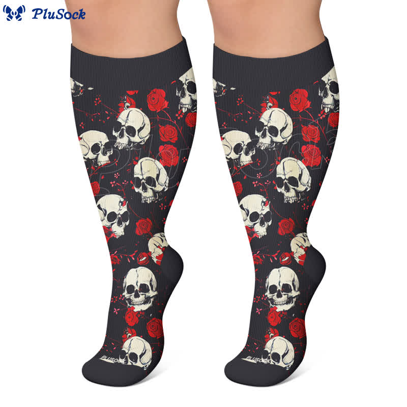 Chaussettes de compression gothiques grande taille tête de mort et Fuchsia - image 6