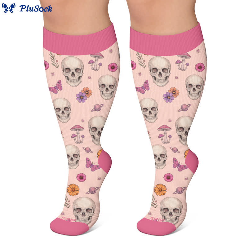 Chaussettes de compression gothiques grande taille tête de mort et Fuchsia - image 7