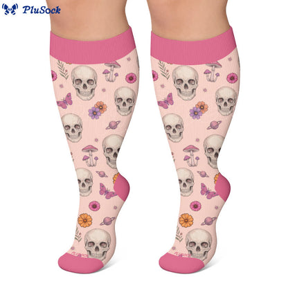 Chaussettes de compression gothiques grande taille tête de mort et Fuchsia - image 7