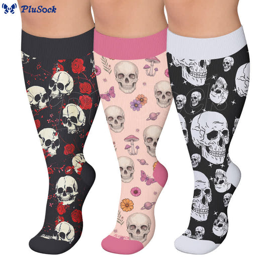Chaussettes de compression gothiques grande taille tête de mort et Fuchsia - image 0