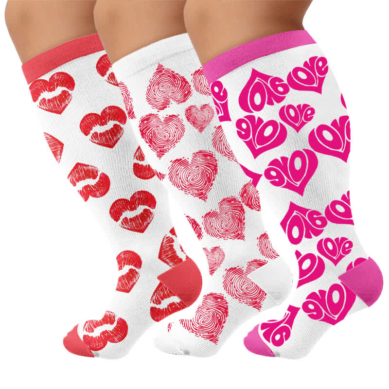 Chaussettes de compression sexy en forme de cœur, grandes tailles - Multicolore (3 paires) - 4XL - image 4