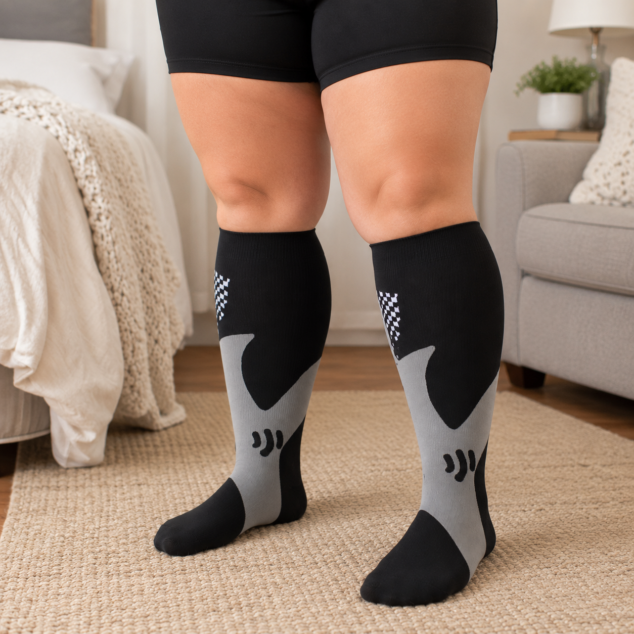 Chaussettes de compression en bambou à rayures violettes grandes tailles - Noir-A - 4XL - image 7
