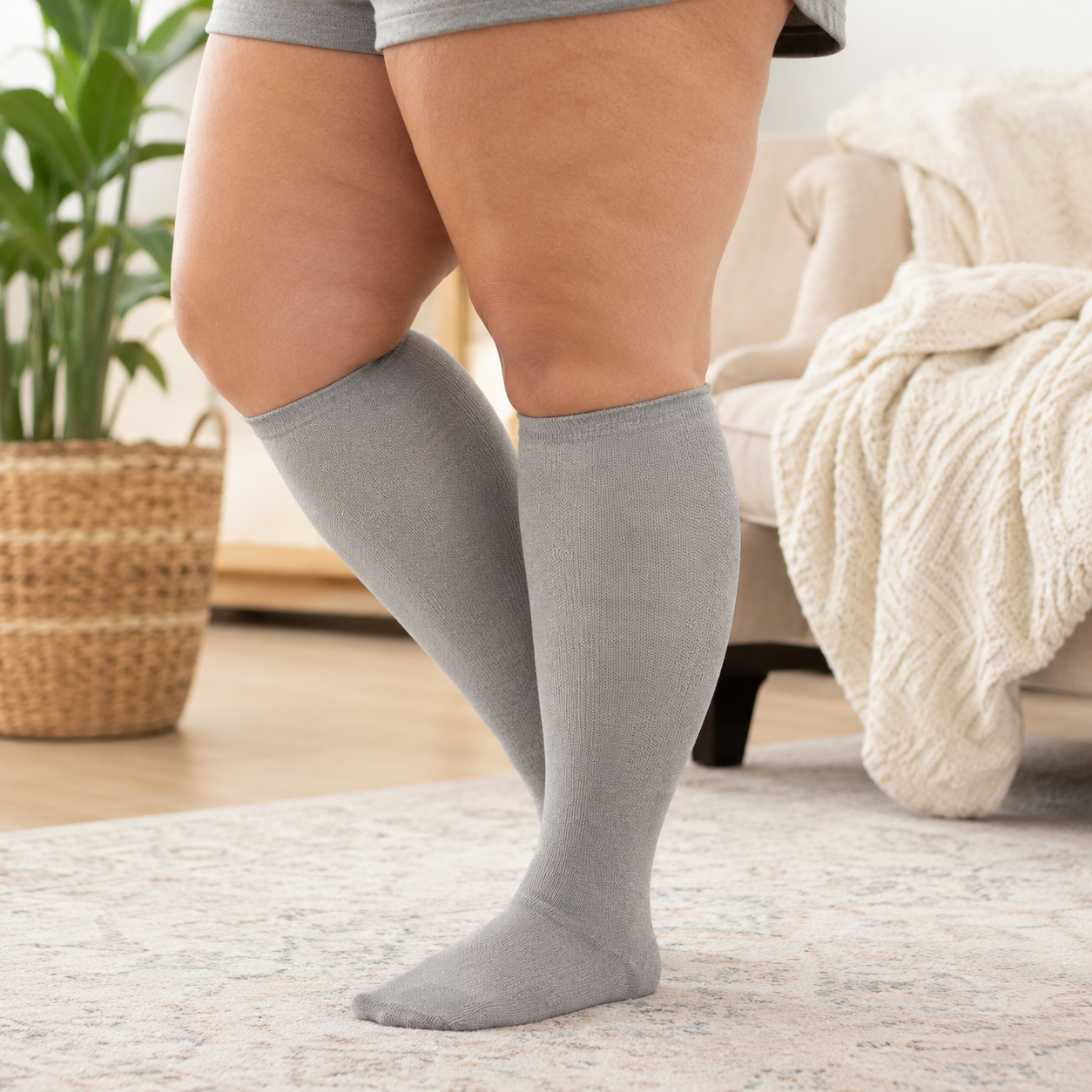 Chaussettes de compression en bambou à rayures violettes grandes tailles - Gris - 4XL - image 10