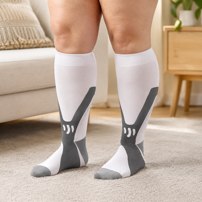 Chaussettes de compression en bambou à rayures roses grandes tailles - Blanc-A - 4XL - image 9