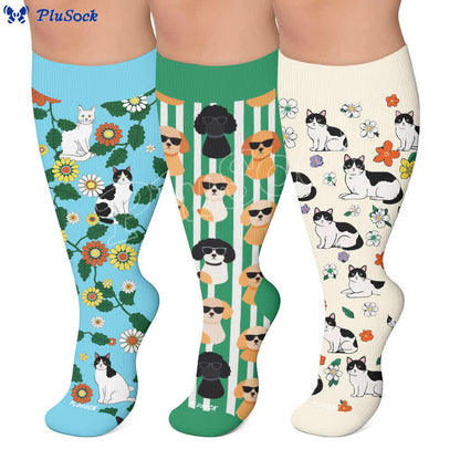 Chaussettes de compression grandes tailles à motifs amusants de chats et de chiens. - image 0