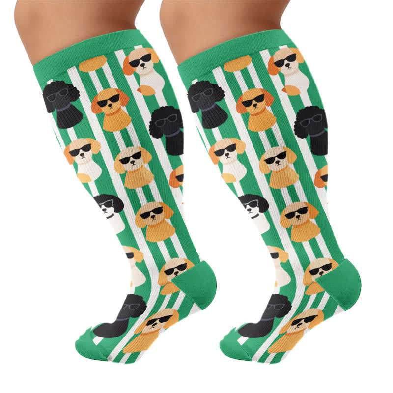 Chaussettes de compression grandes tailles à motifs amusants de chats et de chiens. - Vert (1 paire) - 4XL - image 10